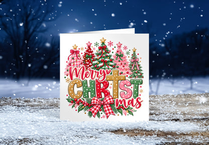 Cute Religious Christmas Trees Card – Merry Christmas 🎄🎀