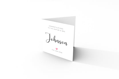 Personalised Wedding Card with Couple's Surname & Date – Minimalist Mr & Mrs Card – Elegant Script Surname Wedding Card – Modern Newlywed Congratulations Card for Him or Her - Kraft Envelope Included