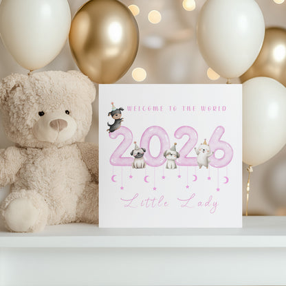 New Baby Girl Card Congratulations for Newborn Baby, Welcome To The World Card, Baby Shower Card for Daughter Granddaughter, Niece, Baby Girl, Little One - Cute Puppy Dogs Design with Pink Envelope