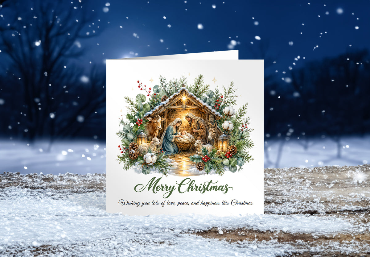 Religious Christmas Card – Nativity Scene & Christmas Blessings 🎄🕊️