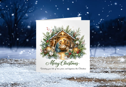 Religious Christmas Card – Nativity Scene & Christmas Blessings 🎄🕊️