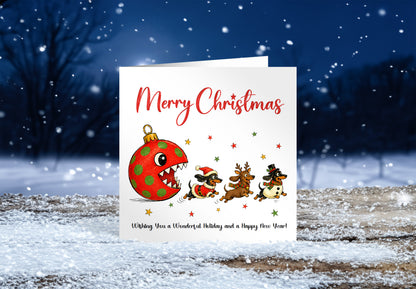 Funny Dachshund Christmas Card – Cute Festive Sausage Dogs Christmas Card