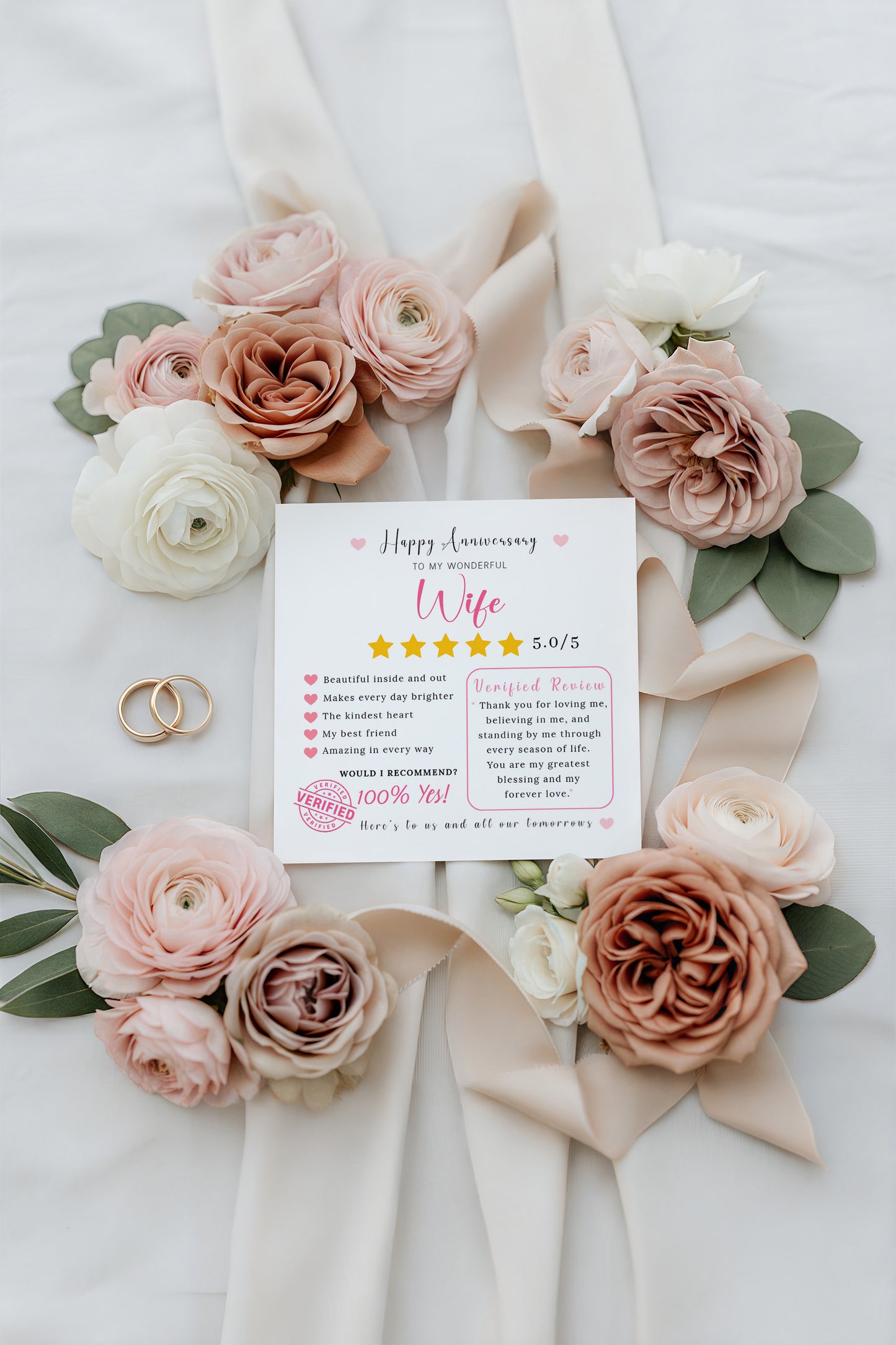 Funny Anniversary Card for Her - 5 Star Review Anniversary Card for Wife, Wedding, Dating, Relationship Milestones 1st, 2nd, 3rd, 5th, 10th, 20th 30th - Pink Envelope Included
