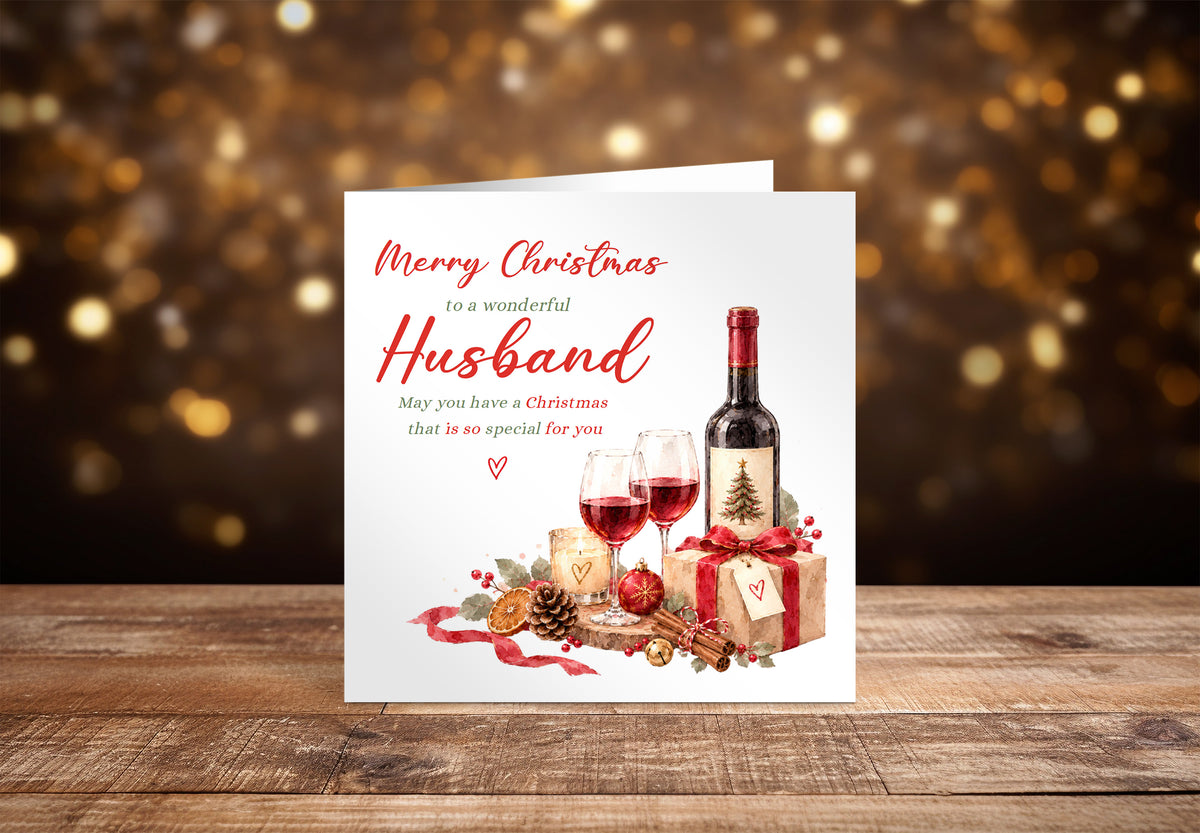Christmas Card for Husband –   Romantic Wine & Festive Design