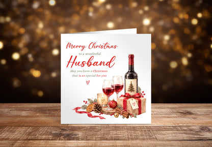 Christmas Card for Husband –   Romantic Wine & Festive Design