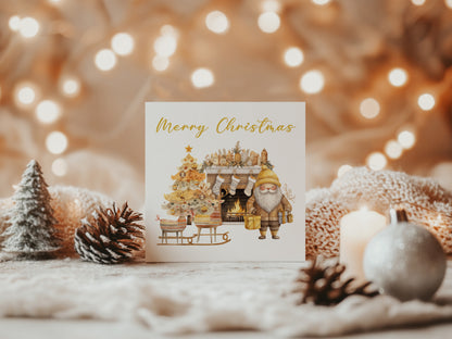 Golden Christmas Card for Kids – Santa & Reindeer