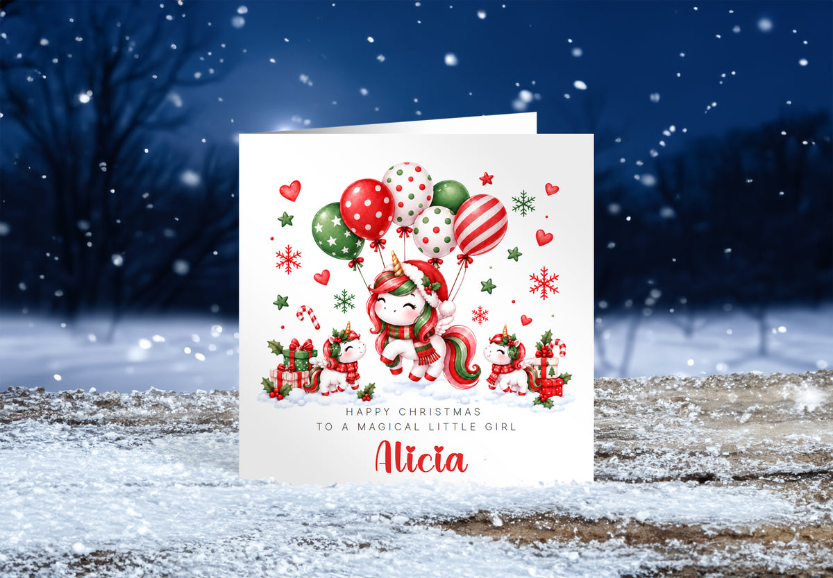 Personalised Magical Unicorn Christmas Card – Cute Christmas Card for Girls