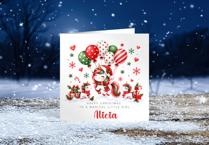 Personalised Magical Unicorn Christmas Card – Cute Christmas Card for Girls