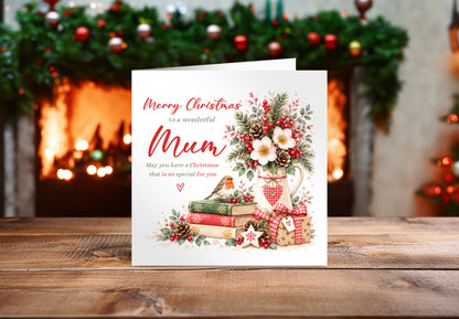 Christmas Card for Mum – Festive Floral Design