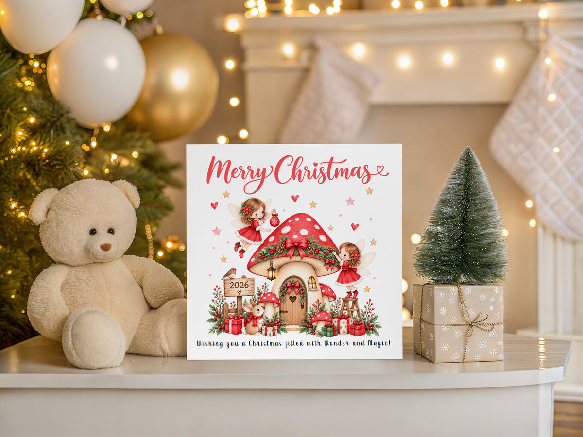 Cute Red Magical Fairy Christmas Card for Girls