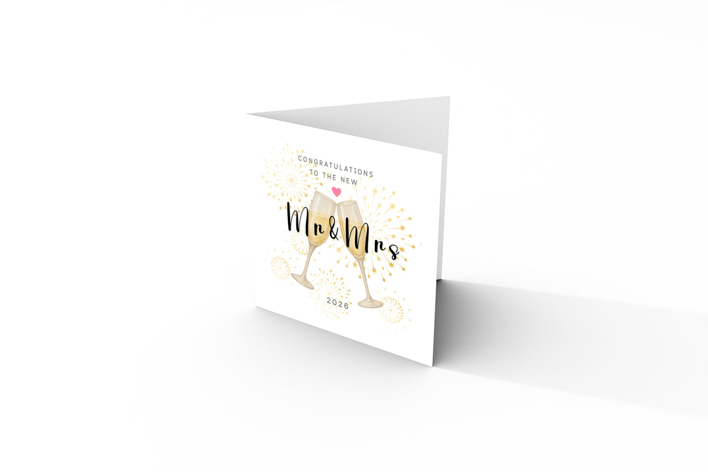 Mr & Mrs Wedding Card with Champagne Toast Design - Elegant Wedding Congratulations Card for Newlywed couples, Him or Her - Kraft Envelope Included