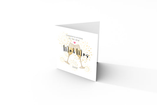 Mr & Mrs Wedding Card with Champagne Toast Design - Elegant Wedding Congratulations Card for Newlywed couples, Him or Her - Kraft Envelope Included