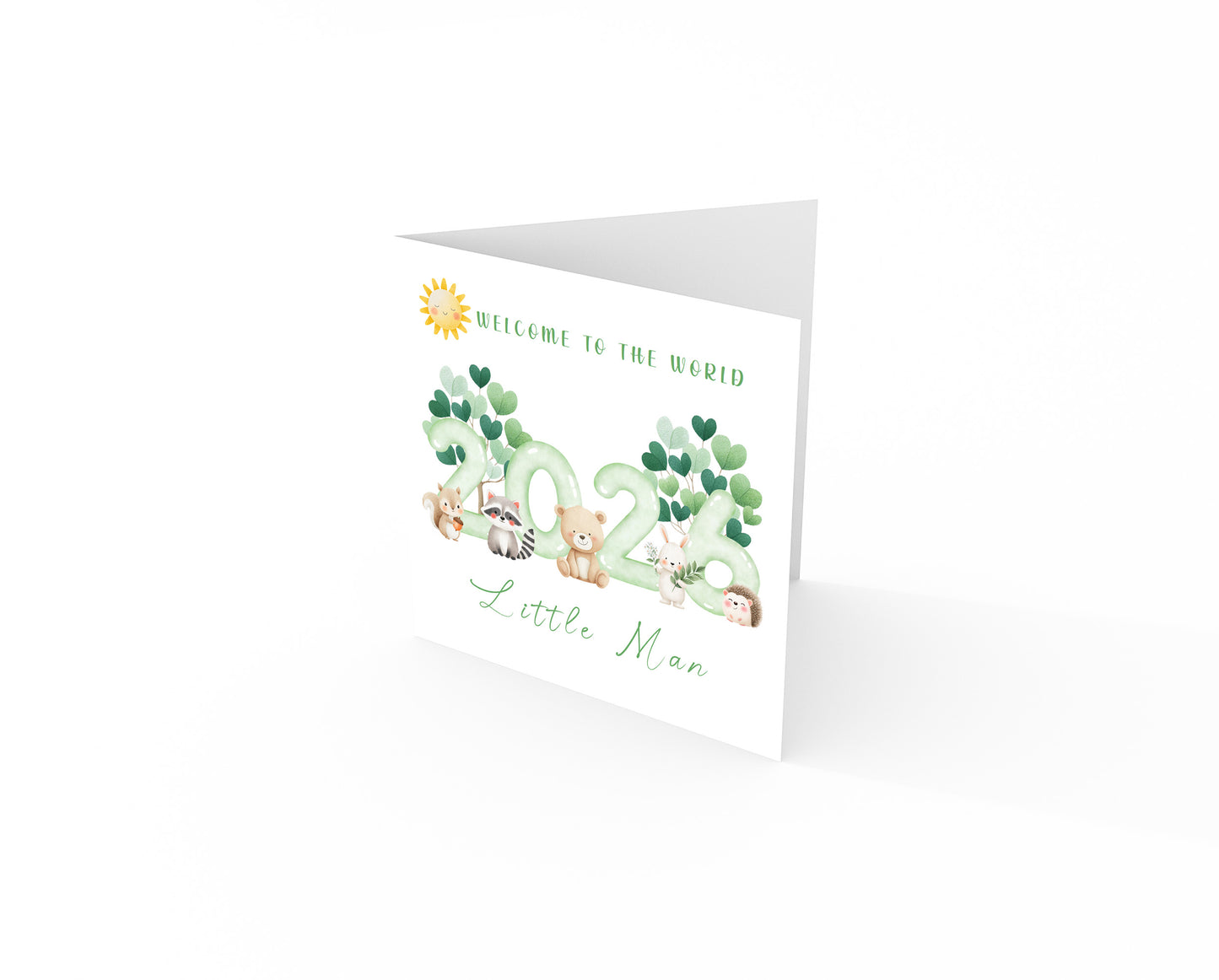 2026 New Baby Boy Card Congratulations for Newborn Boy, Son, Grandson, Nephew, Little One - Welcome To The World, Baby Shower Card - Cute Woodland Animal Design- Brown Kraft Envelope Includednd Date with Kraft Envelope (Copy)