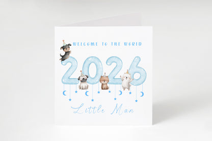 New Baby Boy Card Congratulations for Newborn Boy, Welcome To The World Card, Baby Shower Card for Son, Grandson, Nephew, Baby Boy, Little One - Cute Puppy Dogs Design - Blue Envelope Included