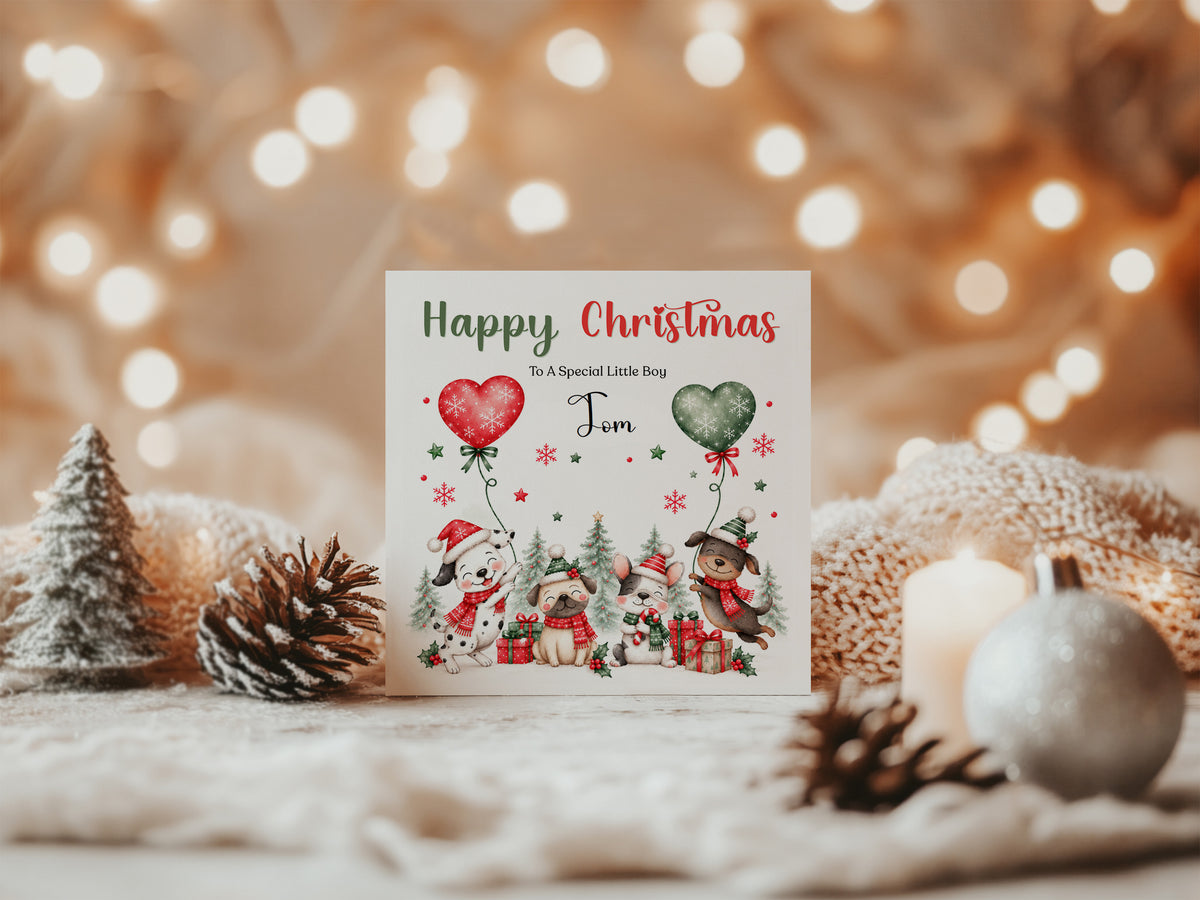Personalised Christmas Card – Cute Christmas Puppy Dogs