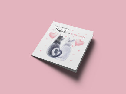 Cute Cat Anniversary Card for Husband or for Wife - Romantic Anniversary Card for Him, Her, Wedding, Dating, Relationship Milestones 1st, 2nd, 3rd, 5th, 10th, 20th 30th - Pink Envelope Included