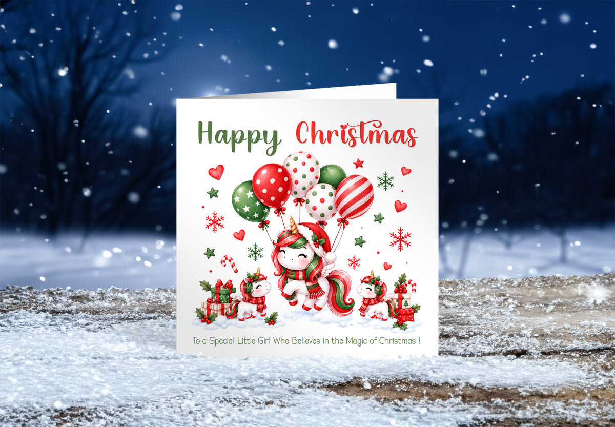 Magical Unicorn Christmas Card – Cute Christmas Card for Girls
