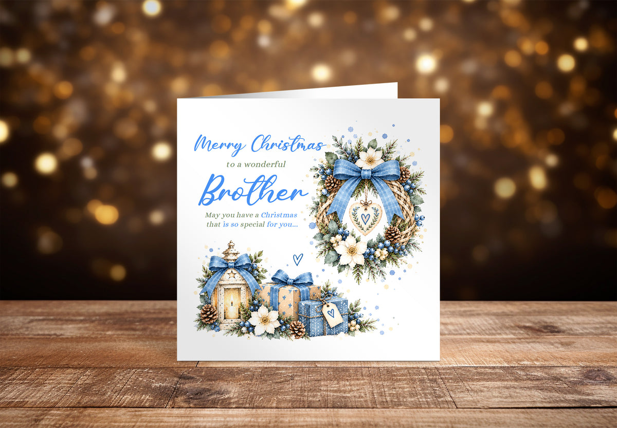 Christmas Card for Brother – Blue Festive Christmas Design