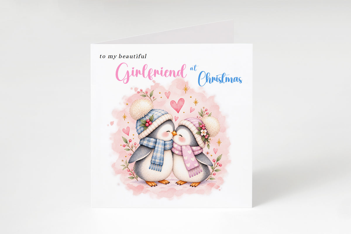 Merry Christmas Card for Girlfriend  – Cute Penguin Couple Christmas Card