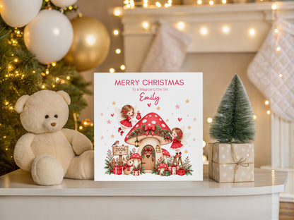 Personalised Red Magical Fairy Christmas Card for Girls