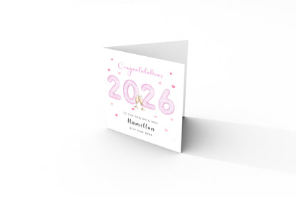 Personalised 2026 Wedding Card - Custom Couple's Surname & Wedding Date – Pink 2026 with Champagne Toast Design - Wedding Congratulations Card for Newlywed couples, Him or Her - Pink Envelope Included
