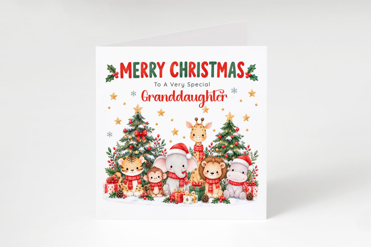 Jungle Animals Christmas Card for Granddaughter - Cute Safari Animals Design