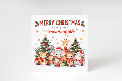 Jungle Animals Christmas Card for Granddaughter - Cute Safari Animals Design