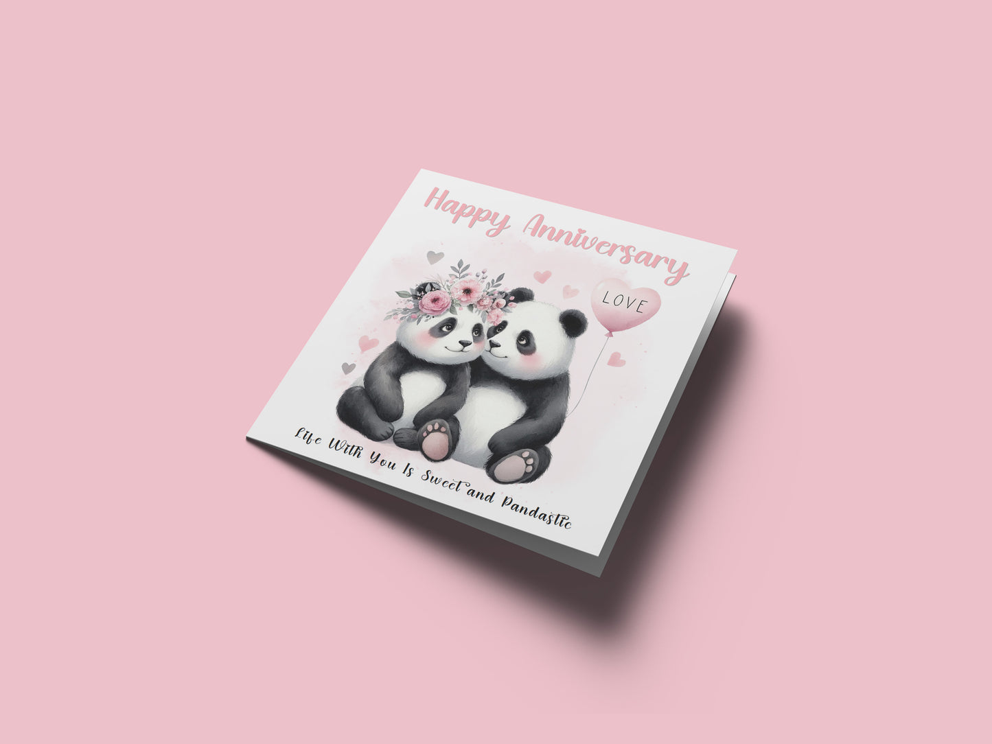 Cute Panda Couple Anniversary Card for Wedding, Dating, Relationship Milestones 1st, 2nd, 3rd, 5th, 10th, 20th 30th - For Him, Her, Wife, Husband, Couples - Pink Envelope Included