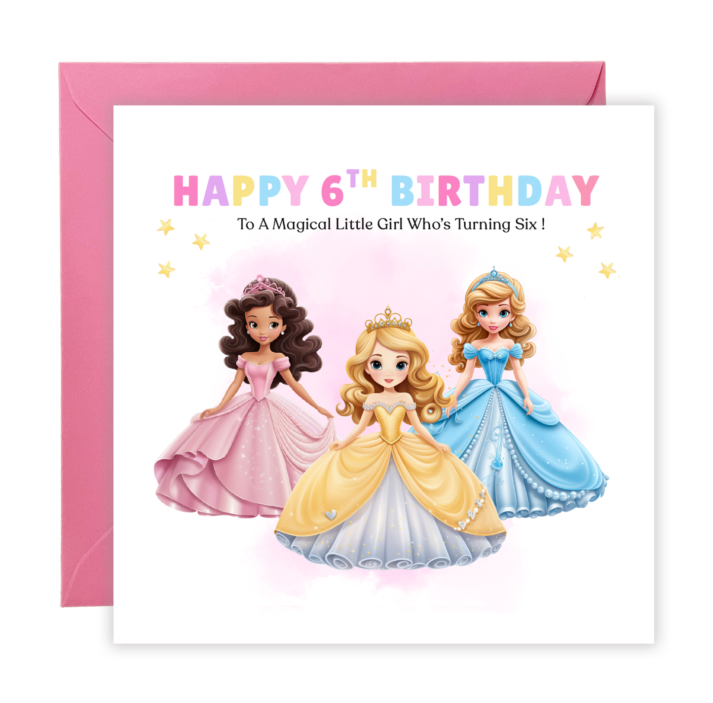 Beautiful Princess Birthday Card for Girls Ages 2, 3, 4, 5, 6, 7, 8-2nd, 3rd, 4th, 5th, 6th, 7th, 8th Birthday for Little Princess, Daughter, Granddaughter, Niece - Pink Envelope Included