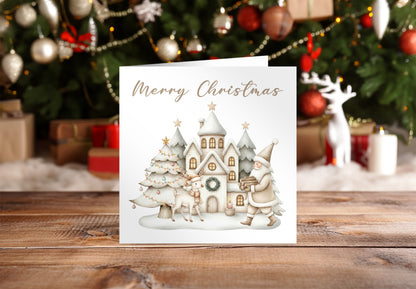Beige Christmas Card for Him or for Her – Santa & Reindeer