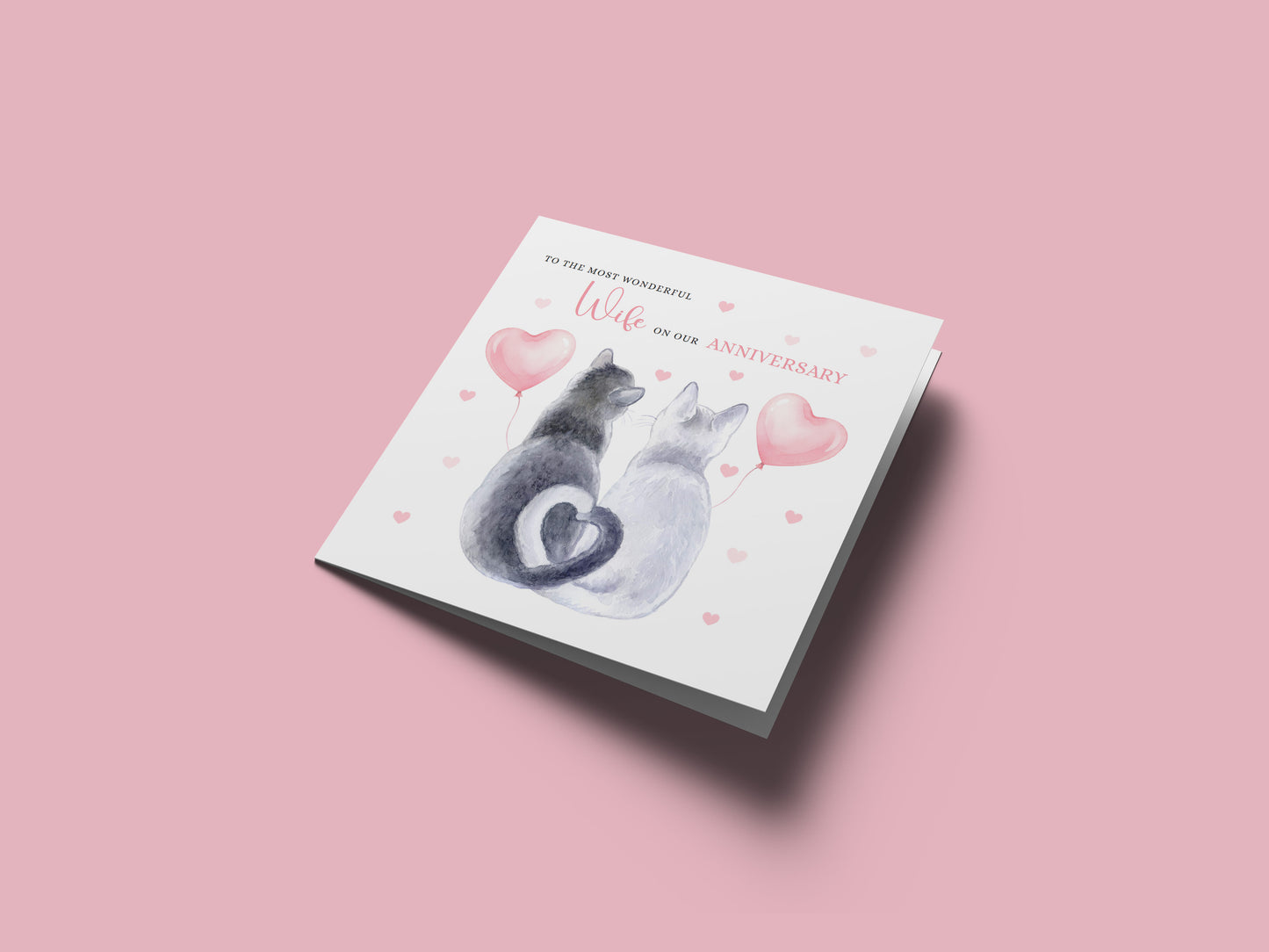Cute Cat Anniversary Card for Husband or for Wife - Romantic Anniversary Card for Him, Her, Wedding, Dating, Relationship Milestones 1st, 2nd, 3rd, 5th, 10th, 20th 30th - Pink Envelope Included