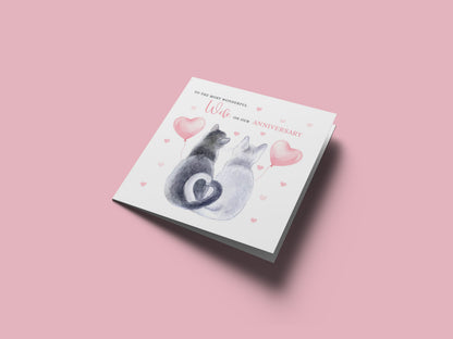Cute Cat Anniversary Card for Husband or for Wife - Romantic Anniversary Card for Him, Her, Wedding, Dating, Relationship Milestones 1st, 2nd, 3rd, 5th, 10th, 20th 30th - Pink Envelope Included