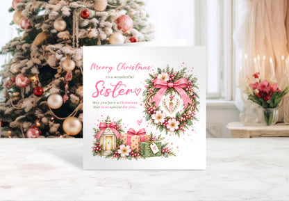 Christmas Card for Sister – Festive Floral Design