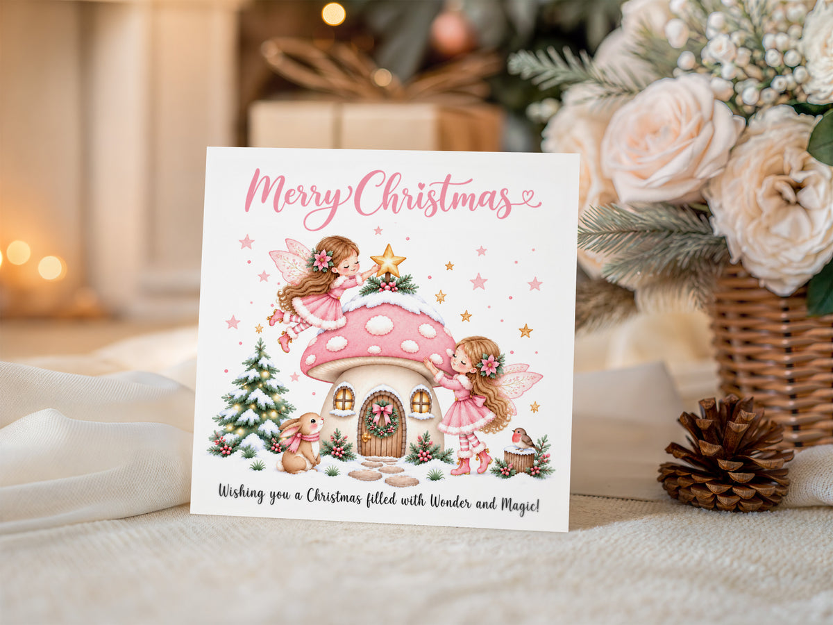 Pink Magical Fairy Christmas Card for Girls