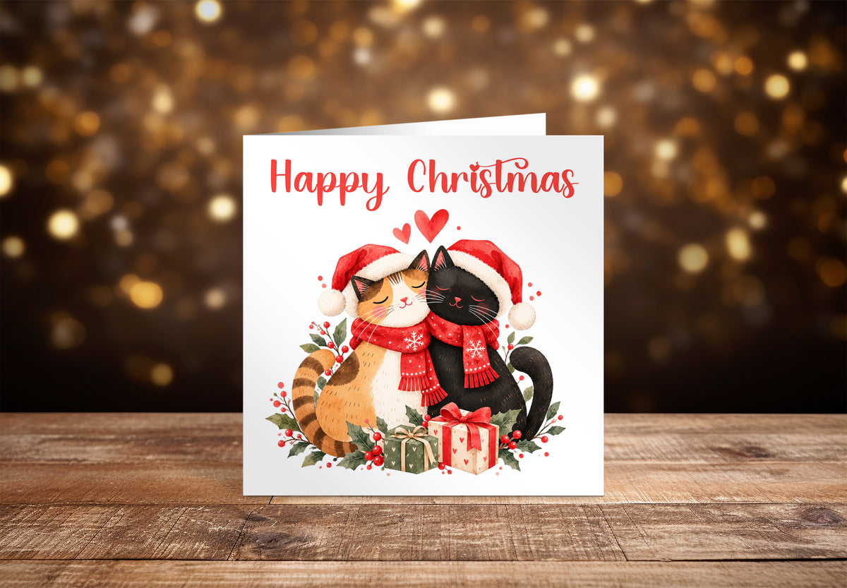 Cute Cat Christmas Card – Happy Christmas Greeting Card for Cat Lovers