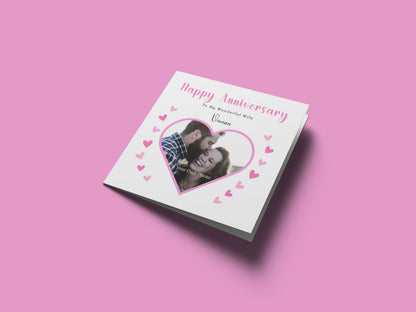 Personalised Photo Anniversary Card - Custom Message, Name & Photo for Wedding, Dating, Relationship Milestone 1st,10th, Him, Her, Wife, Husband, Partner, Couple - Pink Envelope Included