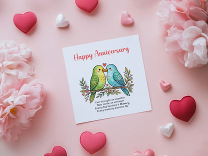 Cute Love Birds Anniversary Card with Romantic Poem for Wedding, Dating, Relationship Milestones –1st, 2nd, 3rd, 5th, 10th, 20th - For Him, Her, Wife, Husband, Couples