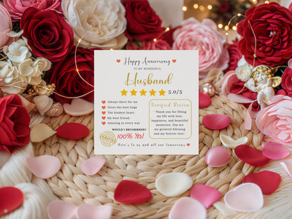 Funny Anniversary Card for Him - 5 Star Review Anniversary Card for Husband, Wedding, Dating, Relationship Milestones 1st, 2nd, 3rd, 5th, 10th, 20th 30th - Kraft Envelope Included