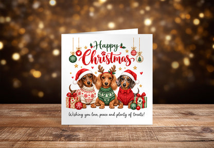 Dachshund Christmas Card for Dog Lovers – Cute Festive Sausage Dogs, Santa & Christmas Design