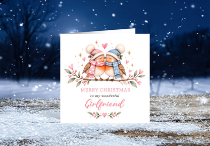 Cute Robin Christmas Card for Girlfriend – Merry Christmas to My Wonderful Girlfriend