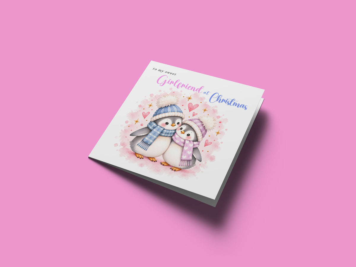 Merry Christmas Card for Girlfriend  – Cute Penguin Couple Christmas Card