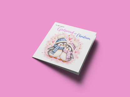 Merry Christmas Card for Girlfriend  – Cute Penguin Couple Christmas Card