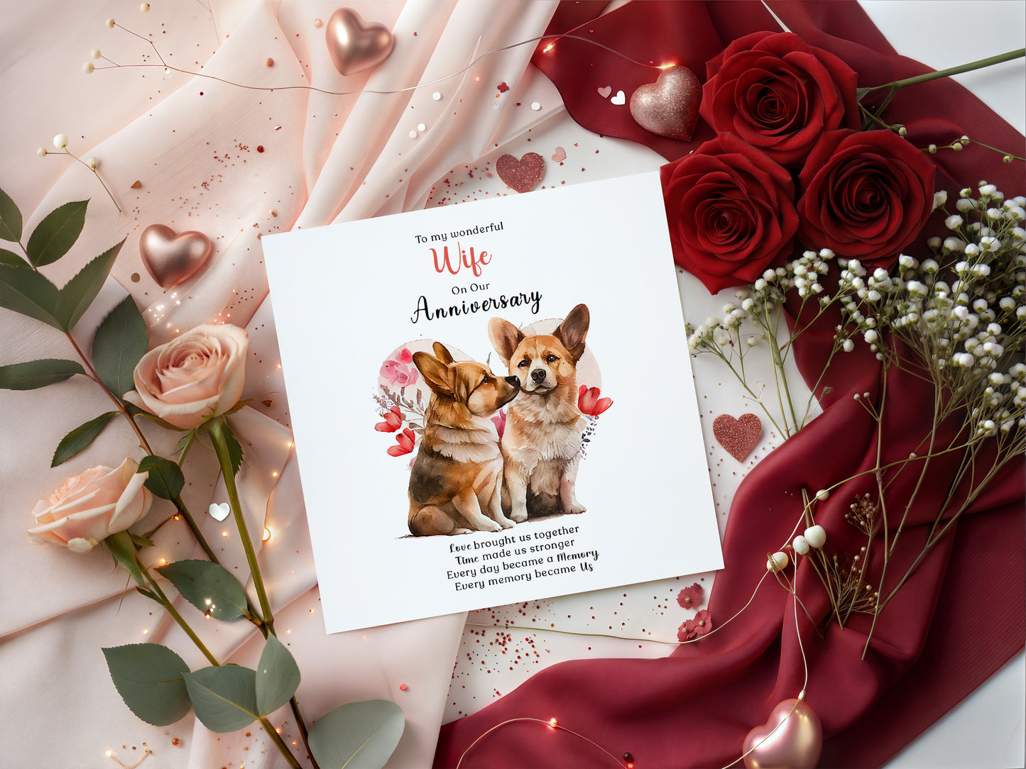 Cute Corgi Dog Anniversary Card for Her - Romantic Anniversary Card for Wife, Wedding, Dating, Relationship Milestones 1st, 2nd, 3rd, 5th, 10th, 20th 30th - Kraft Envelope Included