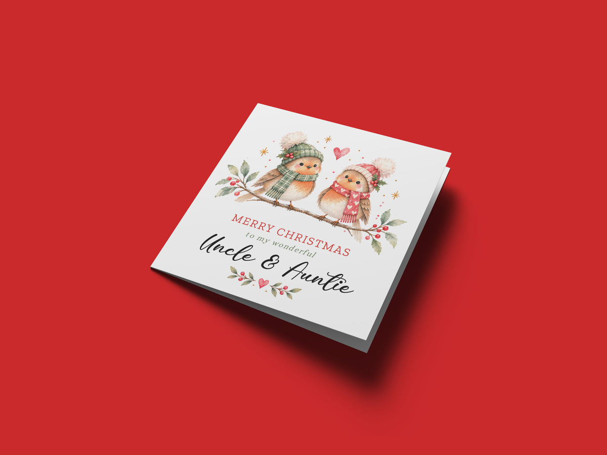 Cute Robin Christmas Card for Auntie & Uncle – Merry Christmas Greeting Card