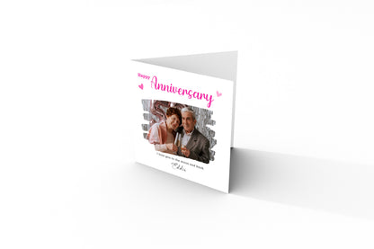 Personalised Photo Anniversary Card - Paintbrush Photo Frame Design - Custom Message, Name & Photo for Wedding, Relationship Milestone, Him, Her, Wife, Husband, Couple - Pink Envelope Included