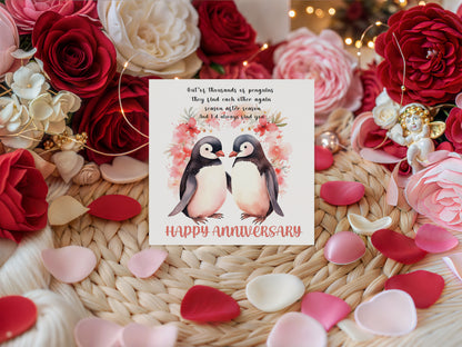 Romantic Penguin Couple Anniversary Card for Wedding, Dating, Relationship Milestones 1st, 2nd, 3rd, 5th, 10th, 20th 30th - For Him, Her, Wife, Husband, Couples - Red Envelope Included