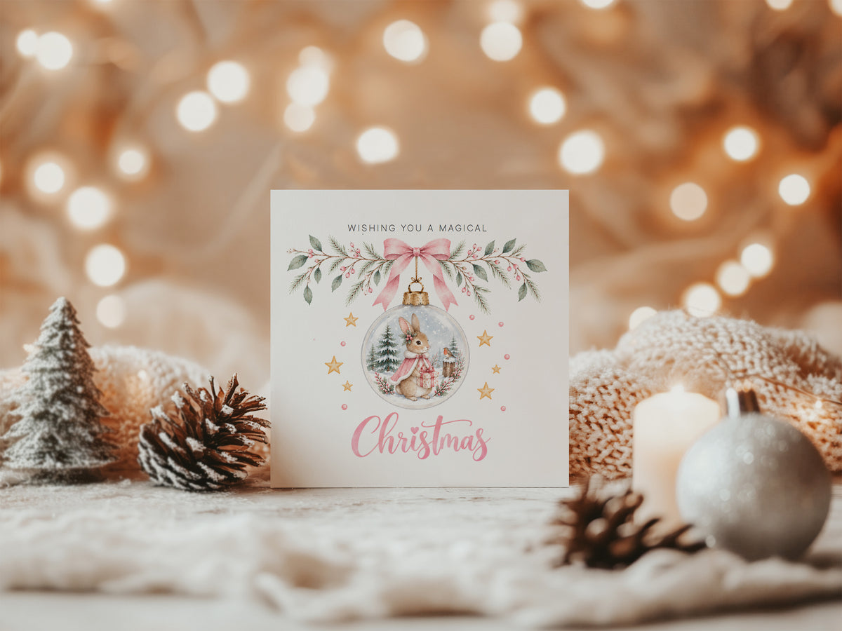 Christmas Card for Girls – Bunny in a Christmas Bauble