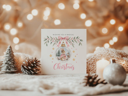 Christmas Card for Girls – Bunny in a Christmas Bauble