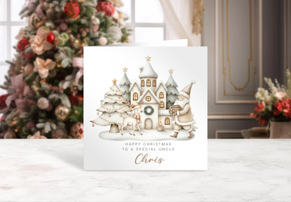 Personalised Beige Christmas Card for Kids – Santa & Reindeer