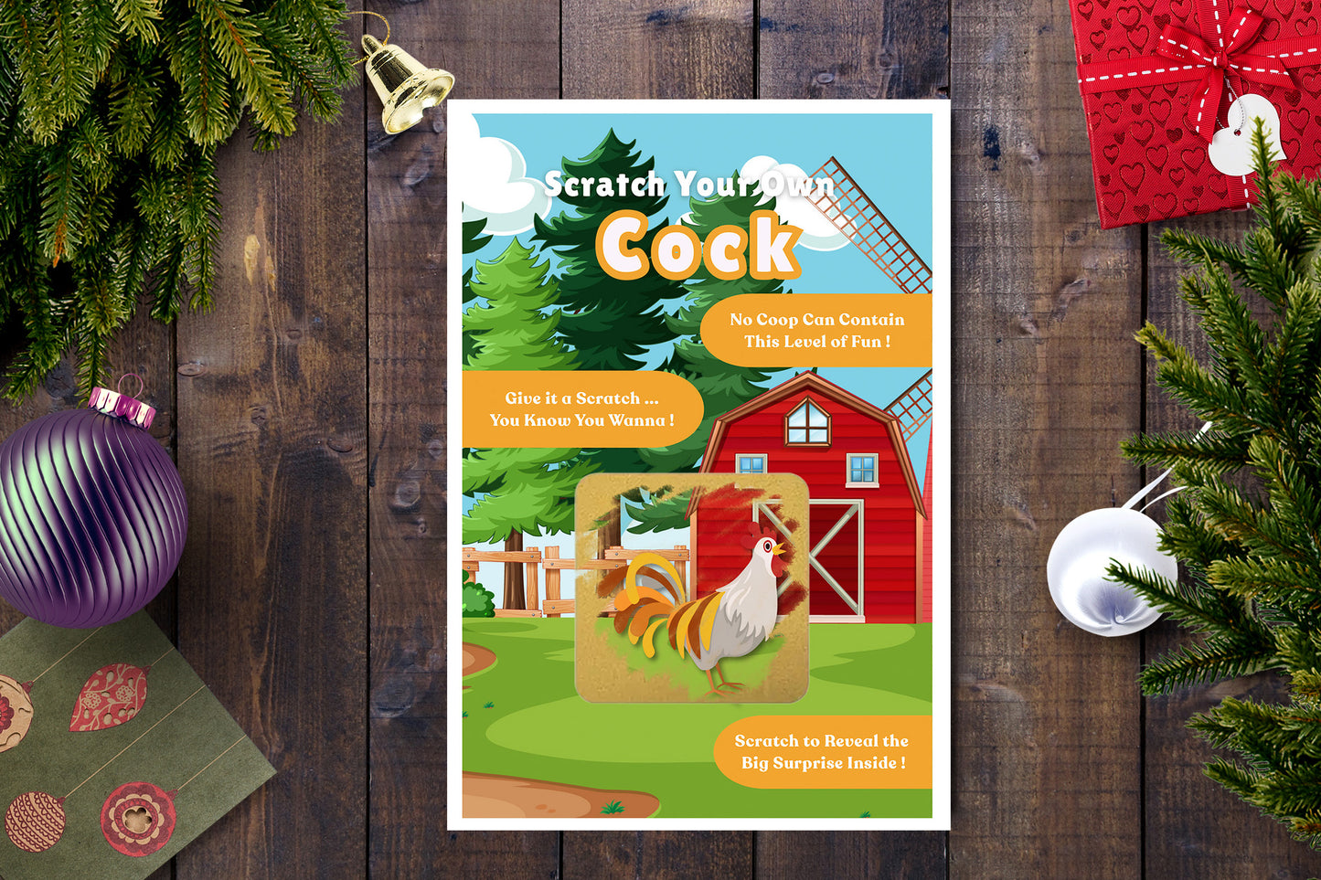 Scratch your own Cock - Novelty Rooster Scratch Card, Funny Gift for Women, Gay Men, Birthday, Secret Santa, Hen Night -Alternative to Grow Your Own Kits - Gift Envelope Included
